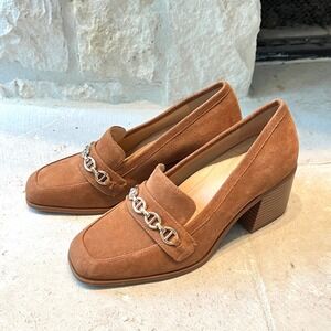 Alex Marie Farin Loafer Heels‎ in Camel Color Brown Suede Size 9